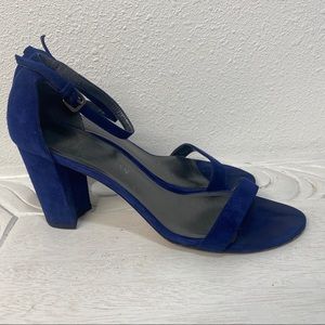 Stuart Weitzman Womens Suede Open Toe Ankle Strap Block Heels Blue Size 8.5